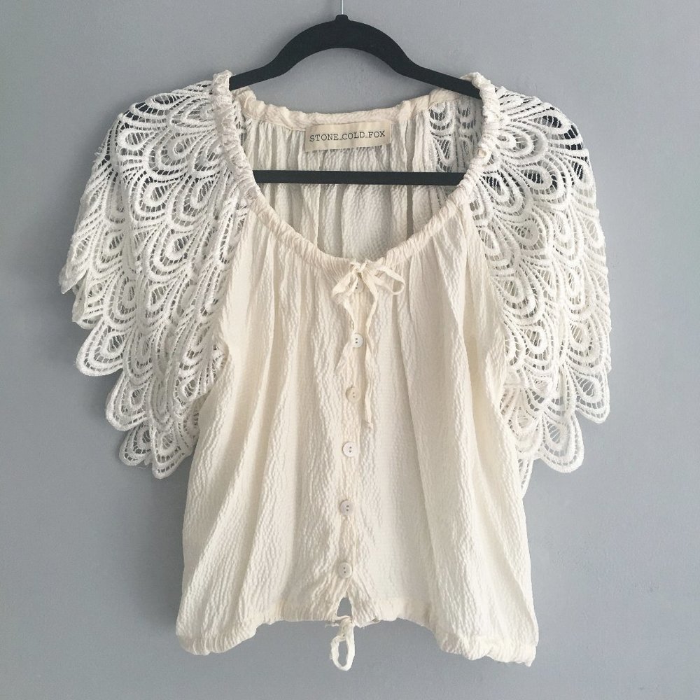Stone Cold Fox silk lace sleeve blouse EUC